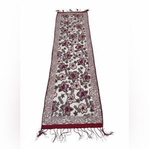 Vintage Floral Embroidered Sheer Scarf - Burgundy & Pink Lace Romantic Wrap